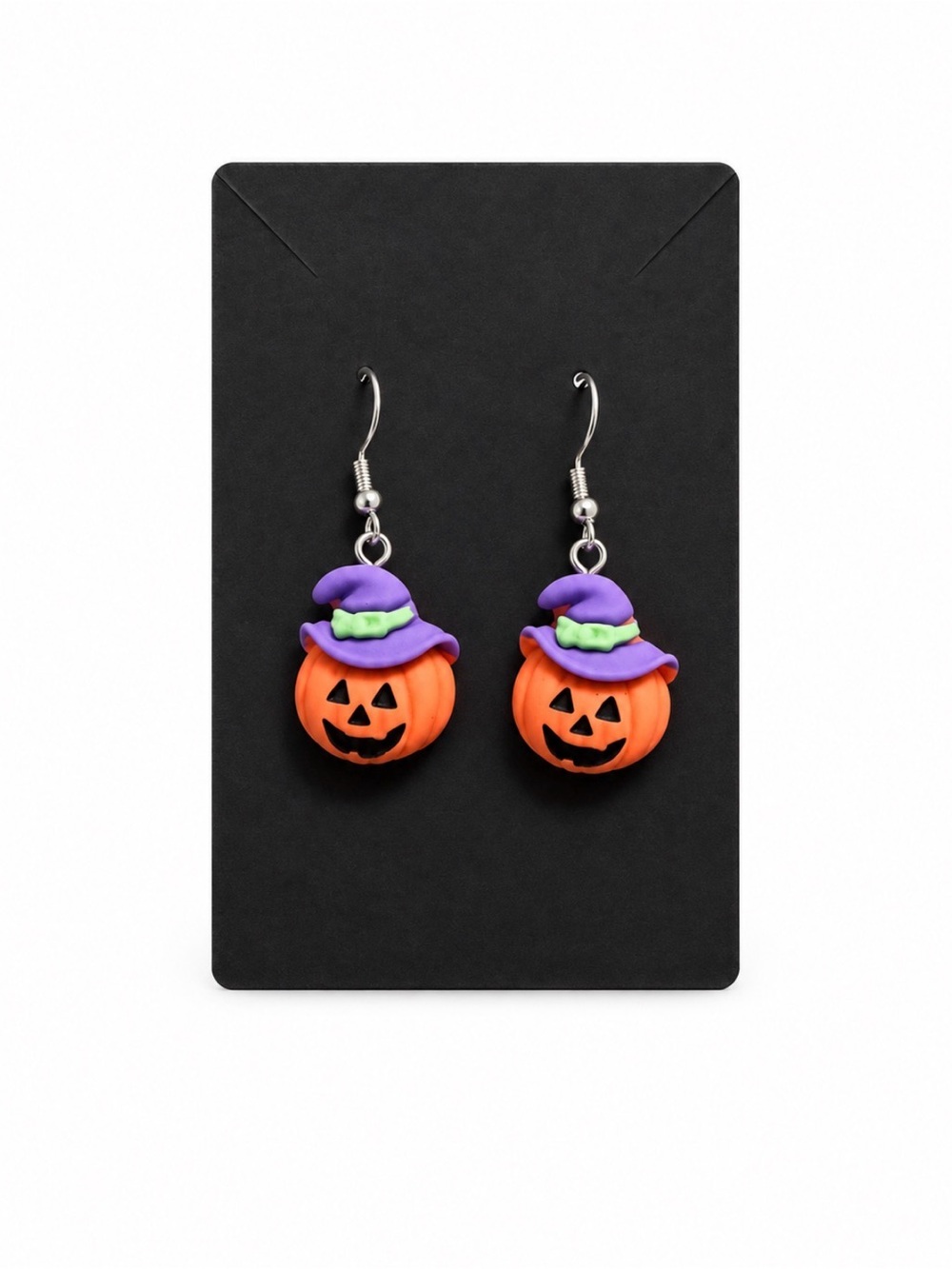 Halloween Pumpkin Witch Hat Dangle Earrings – Orange Purple Green